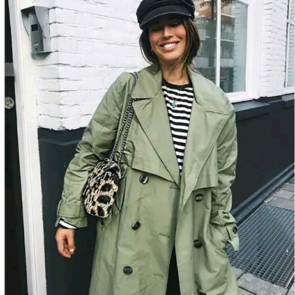 Zara Trafaluc Olive Green Detective Trench Coat Size Small - Picture 1 of 7